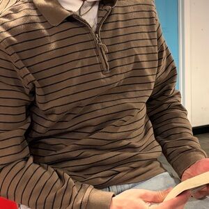 Daniel Cremieux Brown and Black Striped Quarter Zip